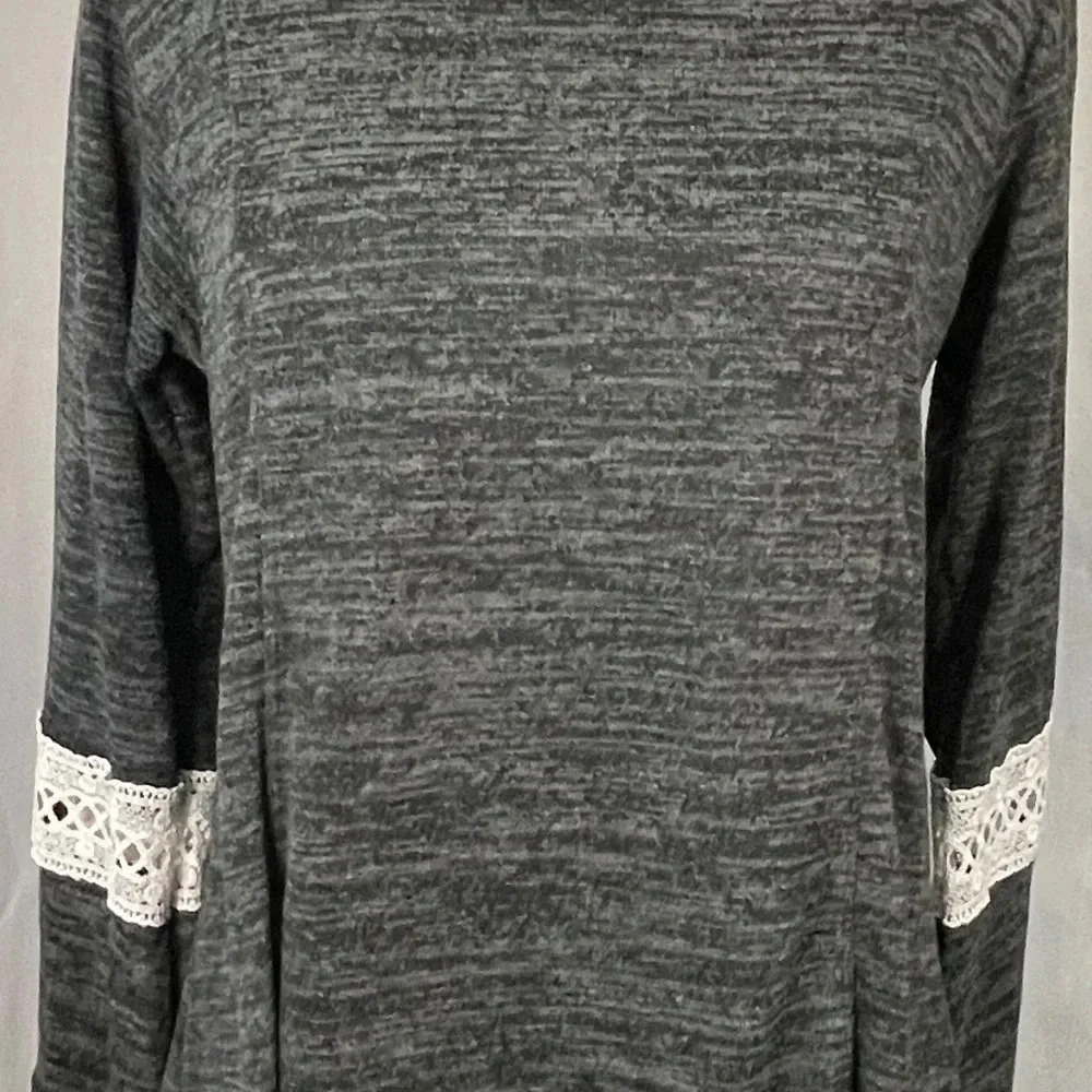 Lildy Dark Gray‎ Crew Neck Lace Detail Long Sleeve Sweatshirt